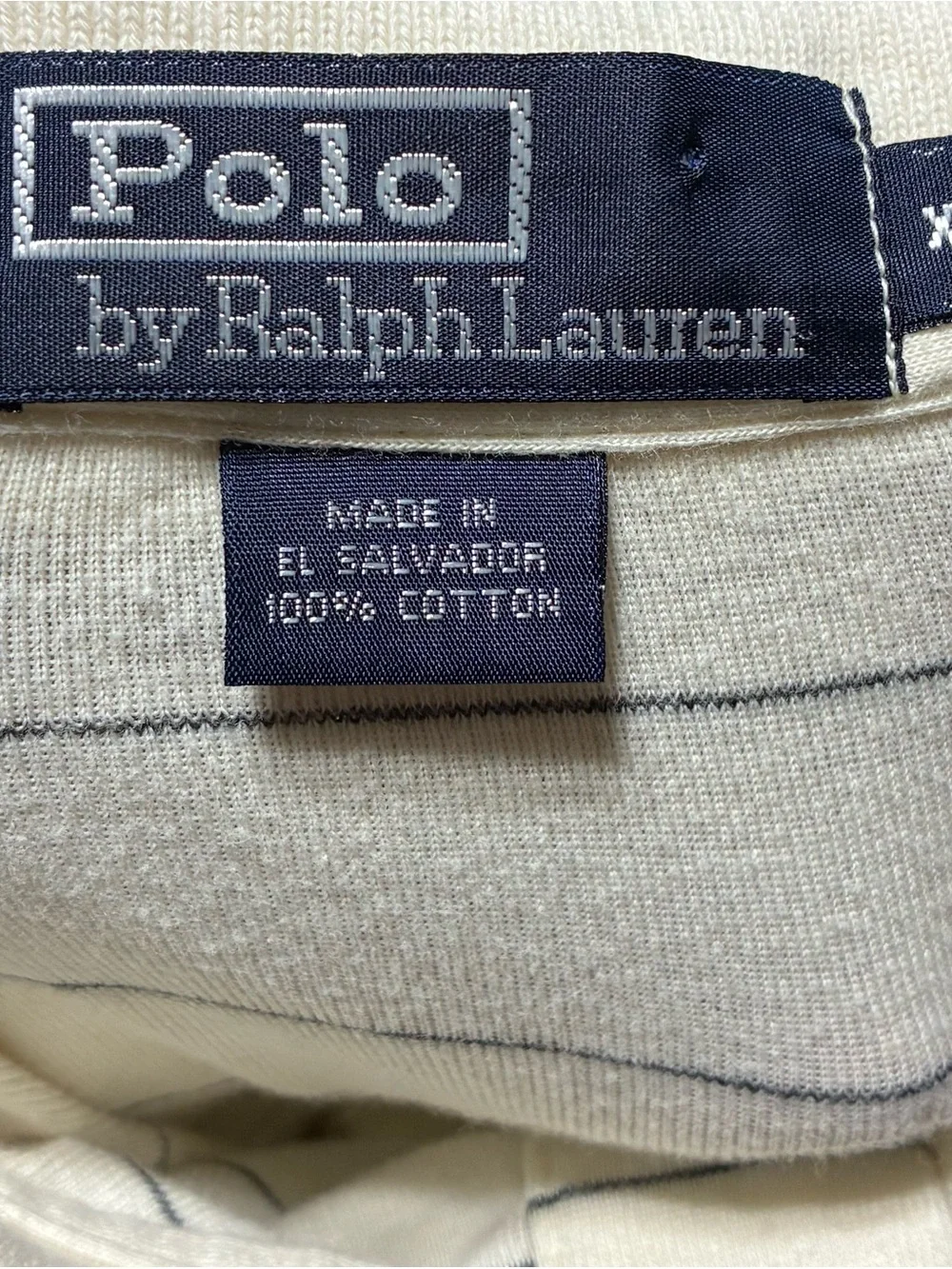Vtg Polo Ralph Lauren Rugby Striped Long Sleeve Polo Shirt Mens XL Cream 90s Y2K